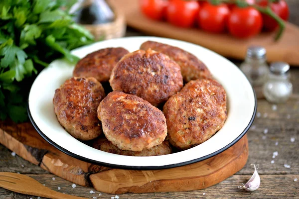 Hemmagjord Kotletter Från Köttfärs Gris Nöt Rustik Mat — Stockfoto