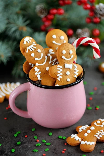 Biscuit Pain Épice Noël Dans Une Tasse Décorée Glaçage — Photo
