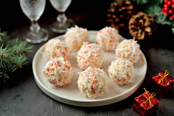 Käsebällchen Krabbenspänen Ist Ein Traditioneller Russischer Snack Für Weihnachten Und — Stockfoto