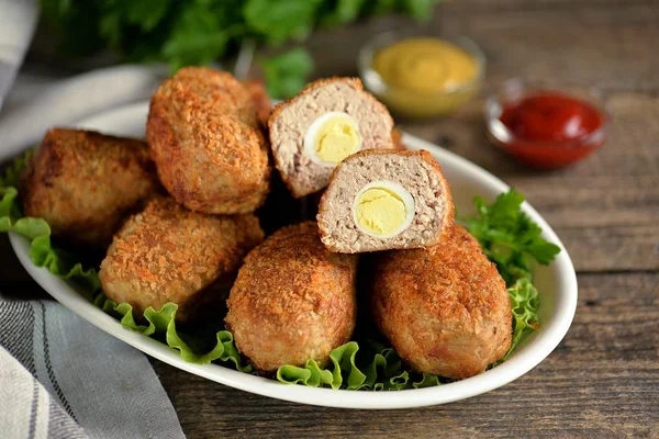 Fried Meat Balls Boiled Quail Egg — Stock Photo, Image