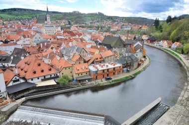 Görünümü, tarihi şehir, Cesky Krumlov Vltava Nehri, Çek Cumhuriyeti ile.