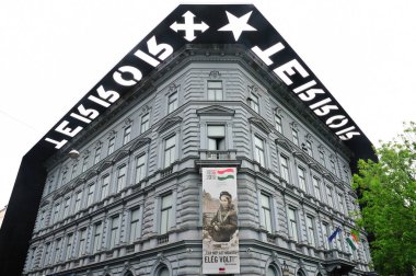 BUDAPEST, HUNGARY - 24 APRIL 2016: House of Terror (Terror Haza) in Budapest, a museum contained a memorial to the victims of the fascist and communist regimes in 20th-century Hungary. clipart
