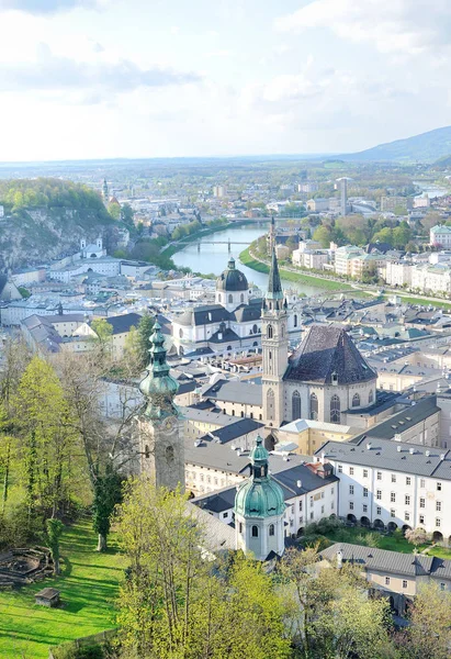 Vista Aérea Histórica Ciudad Salzburgo Desde Hohensalzburg Austria — Foto de Stock