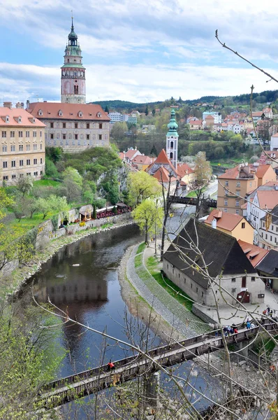Panoramik Manzarası Tarihi Şehir Cesky Krumlov Vltava Nehri Çek Cumhuriyeti — Stok fotoğraf