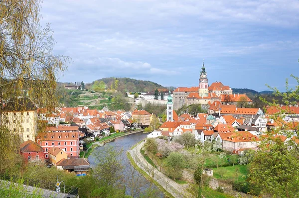 Widok Rzeki Wełtawy Cesky Krumlov Wieża Czechy — Zdjęcie stockowe