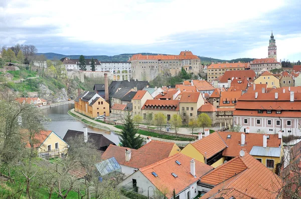 Widok Rzeki Wełtawy Cesky Krumlov Wieża Czechy — Zdjęcie stockowe