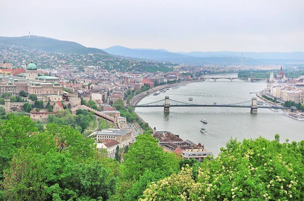 Panorama Budapest Del Danubio Visto Gellert Hill Lookout Pointi Budapest — Foto Stock