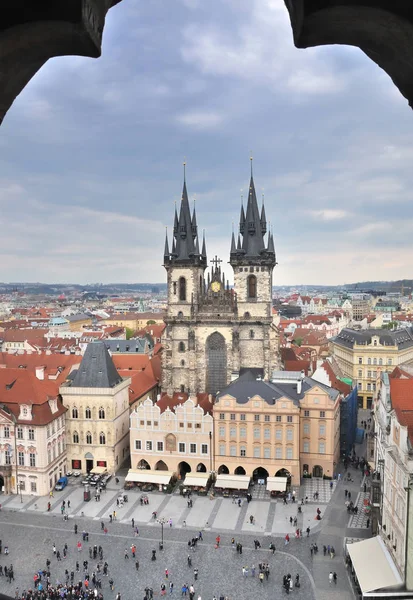 Gotiska Vårfrukyrkan Innan Tyn Sett Från Torget Gamla Stan Prag — Stockfoto