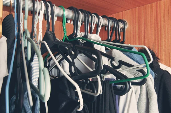 Messy Coat Hanger Rack Cabinet — Stock Photo, Image