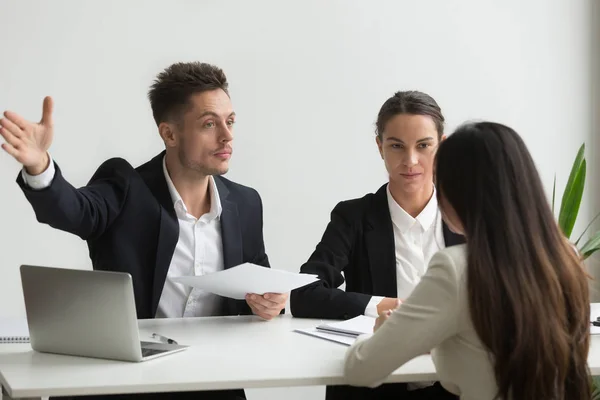 Male HR manager asking job candidate to leave — Stock Photo, Image
