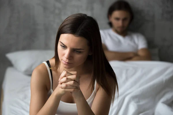 Upset girlfriend thinking about relationship problems with lover — Stock Photo, Image