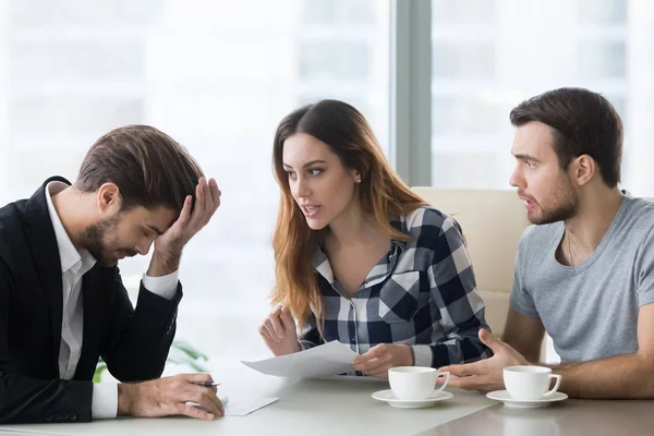 Annoying customers at meeting with realtor, financial advisor — Stock Photo, Image