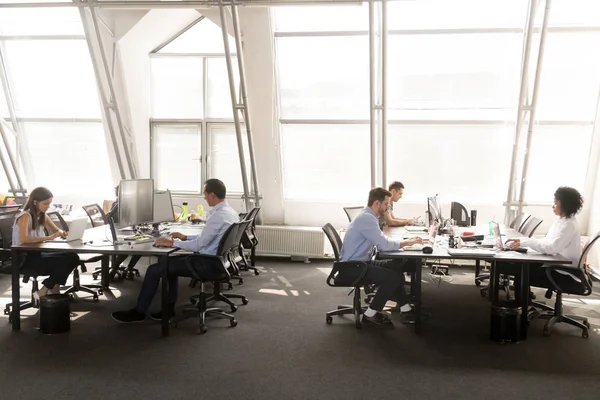 Diverse employees focused on working on desktops in shared offic — Stock Photo, Image