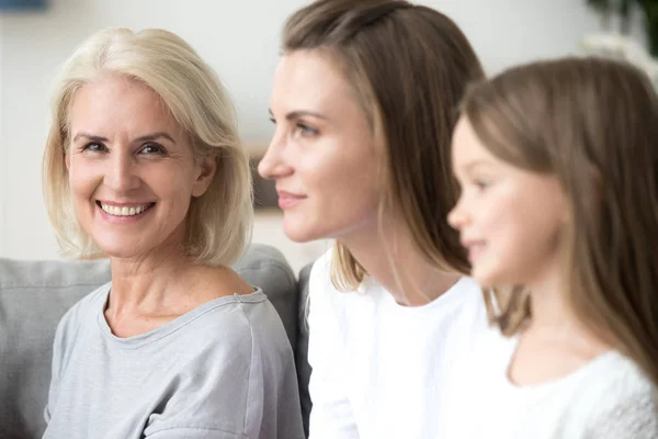 Portrait of smiling grandmother near grown daughter and kid gran — Stock Photo, Image