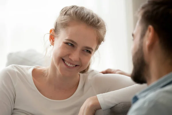 Close up of smiling wife looking at spouse admiring — Stock Photo, Image