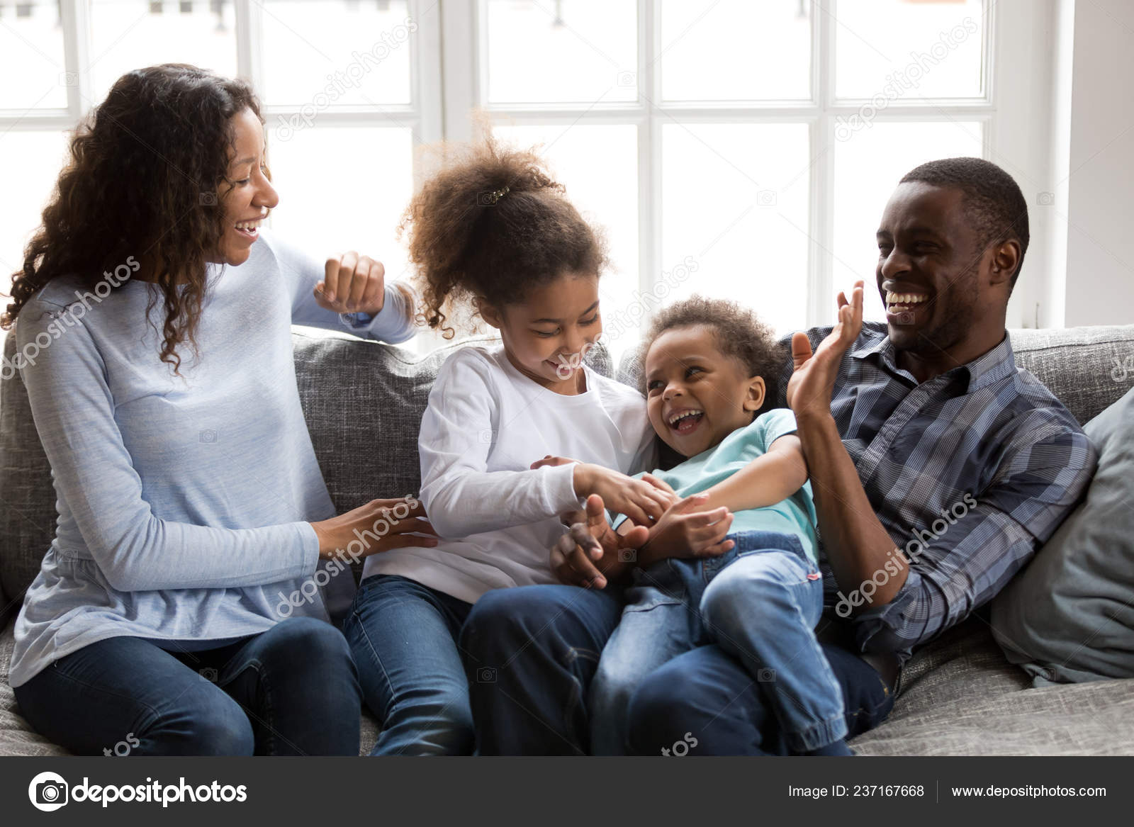 Black Family Laughing Happy Black Family Laughing Playing