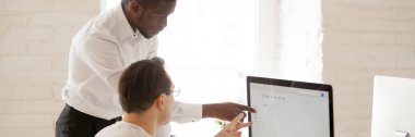 Siyah takım lideri workmate bilgisayar iş yatay imge ile açıklamak