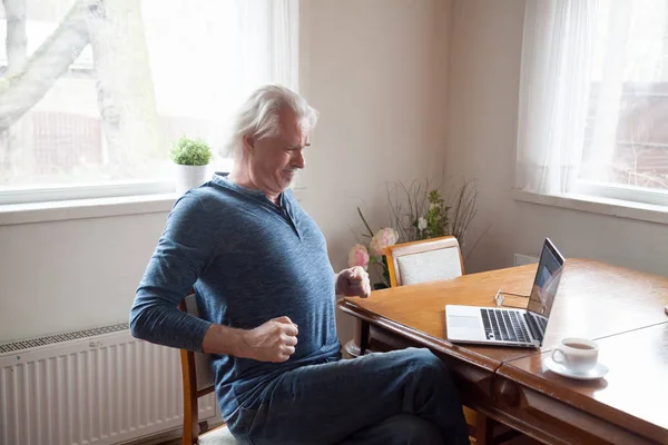 Grey Haired Middle Aged Senior Male Sitting Alone Kitchen Chair — Stock Photo, Image