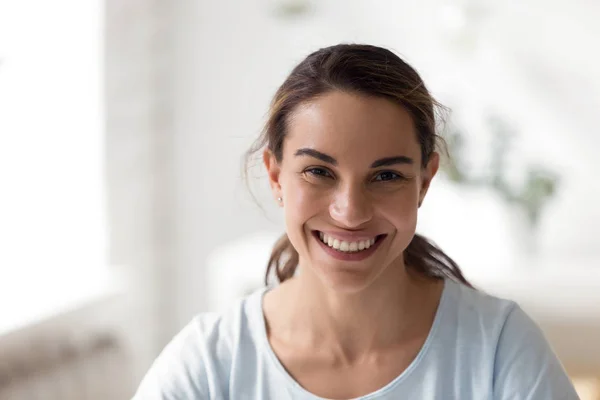 Close up portrait happy mixed race female — Stock Photo, Image