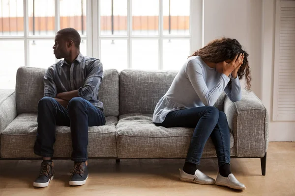 Stressed black couple ignore each other after fight — Stock Photo, Image