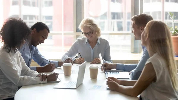 Business partners deal parties sign contracts after successful negotiations — Stock Photo, Image