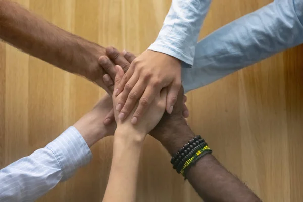 Multi ethnic team business people stack hands as teamwork concept — Stock Photo, Image