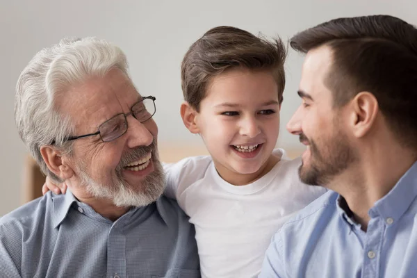 Close up of happy three generations of men have fun — Stock Photo, Image