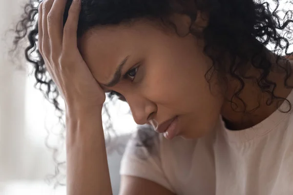 Depressed upset young african woman feeling lonely abused and hurt — Stock Photo, Image