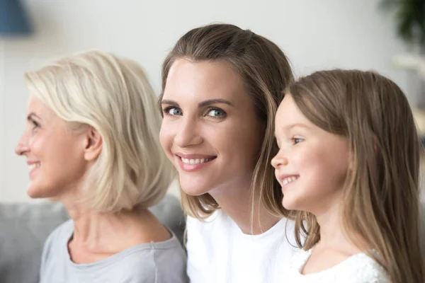 Portrait of happy positive granddaughter mother and grandmother — Stock Photo, Image