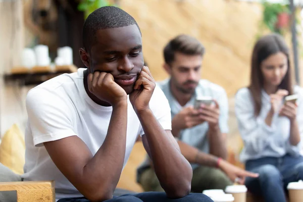 Lonely black male outcast feel sad lack communication — Stock Photo, Image