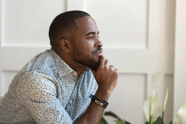 Close up happy young african american thoughtful guy . — Stok Foto