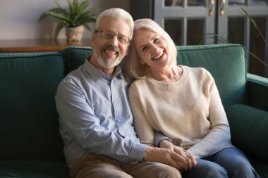 Sağlıklı mutlu gülümseyen yaşlı aile çift portre.