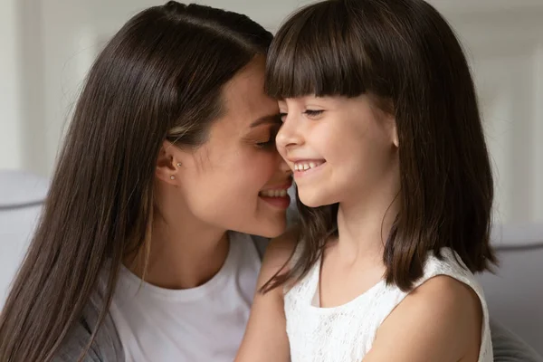 Head shot close up happy young mother bonding little daughter. — Stock Photo, Image