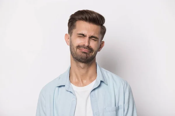 Unhappy young man feel depressed crying whining — Stock Photo, Image