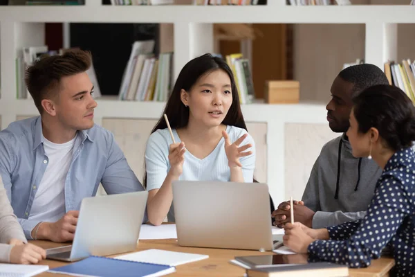 Multiracial students working on common project thinking studying together — Stock Photo, Image