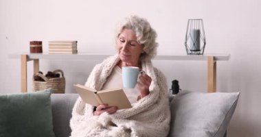 Hayalci, orta yaşlı, olgun bir kadın favori kağıt kitabını okuyor..