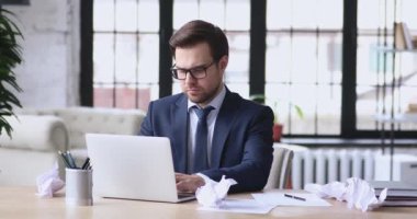 Exhausted executive manager overworked in office, burnout concept.