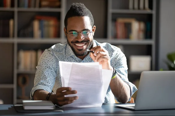 African student guy do tests prepares for entrance exams — Stockfoto