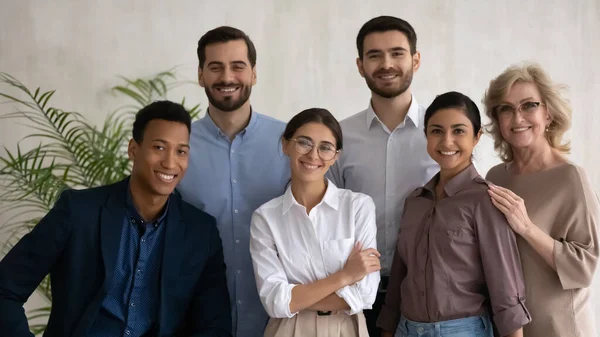 Diverse happy business people successful employees team posing in office — Stock Photo, Image