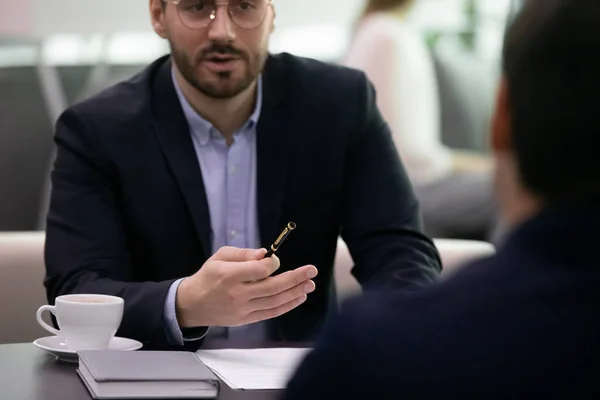 Business man explaining contract or deal details to employee — Stock Photo, Image