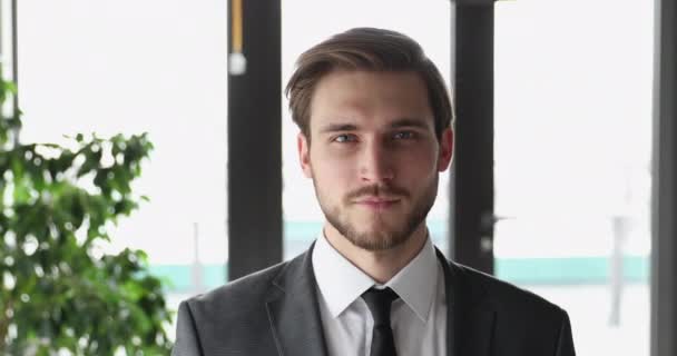 Retrato de homem de negócios bonito sorridente no desgaste formal. — Vídeo de Stock