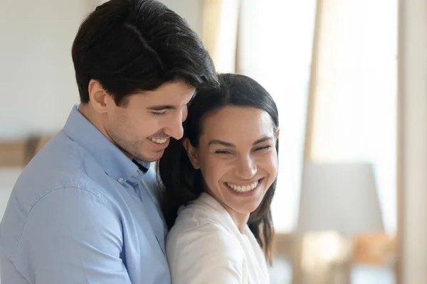 Affectionate loving millennial couple spending time indoors together — Stock Photo, Image