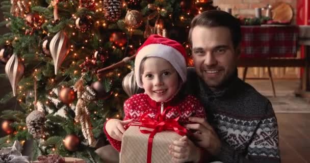 Mutlu baba oğul portresi, Noel 'i evde kutlayan aile. — Stok video