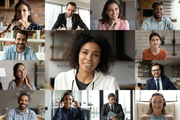 Head shot diverse business people partners engaged in online conference — Stock Photo, Image