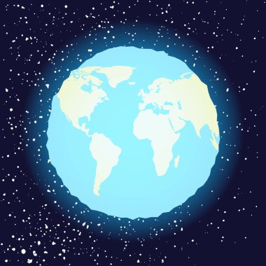 Yıldız, küresel dünya işareti, harita gps navigasyon izole uzay seyahat sembolü ile uzayda parlayan simgesi dünya gezegen. Vektör.