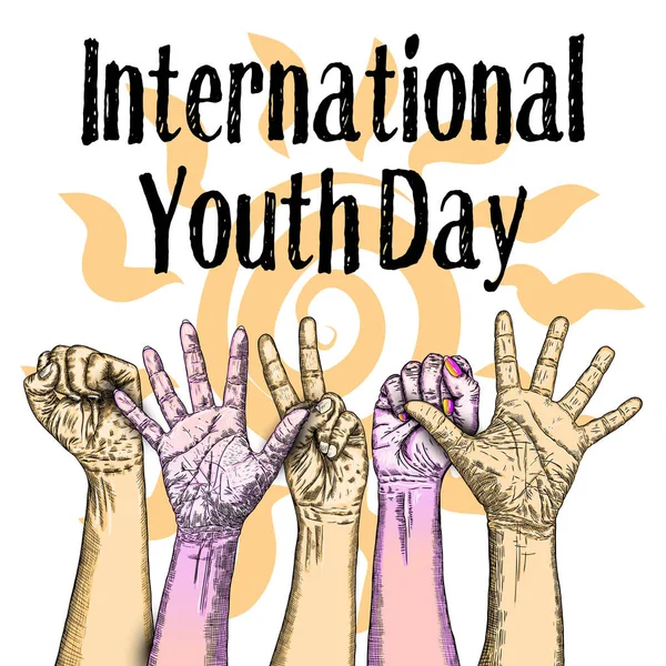 International Youth Day Design Annual August Celebration Hand Drawn Sketch — Stock Vector