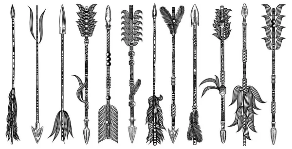 Set Flechas Rústicas Tema Étnico Tribal Conjunto Flechas Indias Americanas — Vector de stock