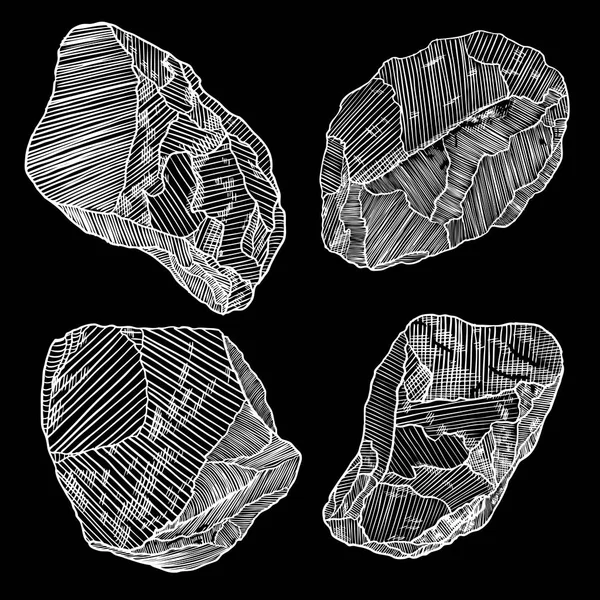 Gran Conjunto Bocetos Dibujados Mano Realistas Piedras Rocas Diferentes Piedras — Archivo Imágenes Vectoriales
