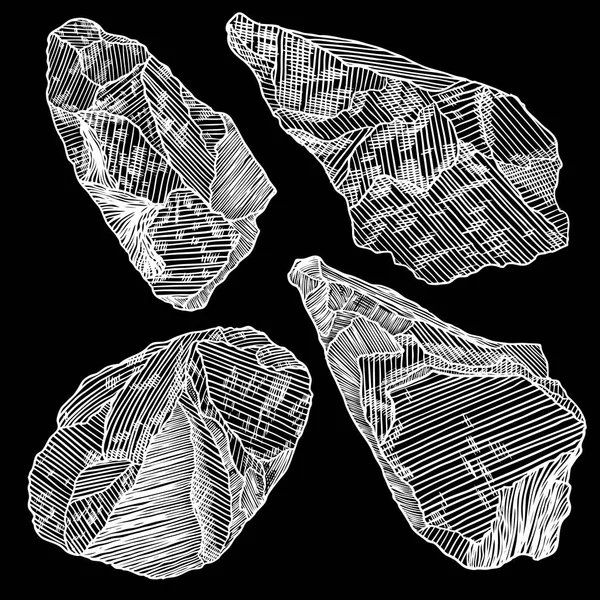 岩石石头手绘制的样式 大巨石群中不同 插图的开裂和损坏石头瓦砾建筑设计的集合 金块或烤架 — 图库矢量图片