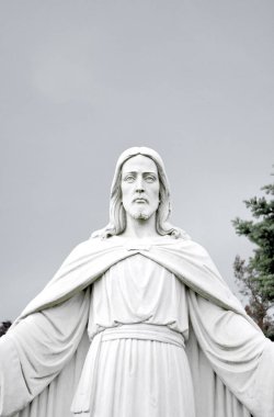 Detaylı heykel İsa portresi. Heykel parçası. İsa Mesih yüz.